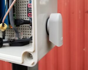 Two downward-facing NEMA vents were used to prevent moisture or heat build-up in the enclosure.